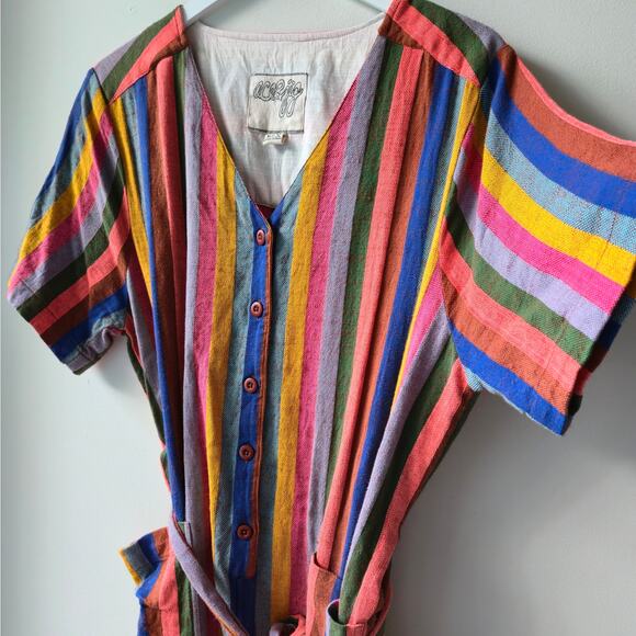 Ace & Jig Striped Rainbow Romper Jumpsuit $345 Organic Cotton Womens Large EUC - Picture 5 of 12